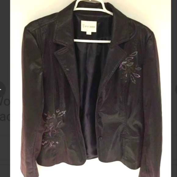 erin london Jackets & Blazers - NWT ERIN LONDON Faux Leather Embroidered-Trim Button-up Bomber Jacket